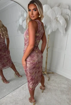 Kally Pink Foil Print One Shoulder Dress