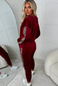 Karma Burgundy Leopard Side Print Velour Loungewear Set