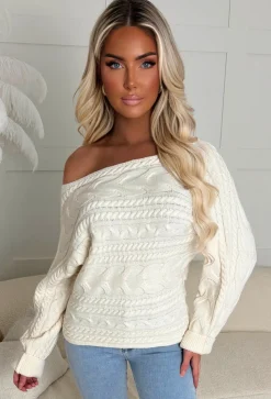 Kaylee Cream Cable Off The Shoulder Jumper