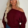Kaylee Wine Cable Off The Shoulder Jumper