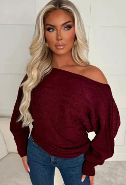 Kaylee Wine Cable Off The Shoulder Jumper
