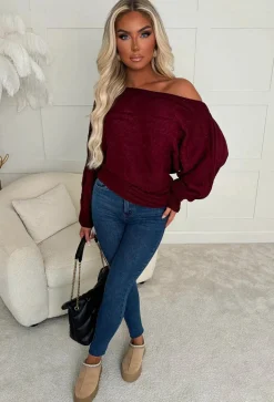 Kaylee Wine Cable Off The Shoulder Jumper