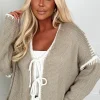 Kayleigh Beige Contrast Tie Knot Multiway Cardigan