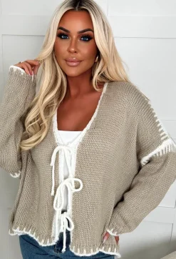 Kayleigh Beige Contrast Tie Knot Multiway Cardigan