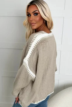 Kayleigh Beige Contrast Tie Knot Multiway Cardigan