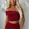 Kiah Burgundy Double Layered Ruched Slinky Co-Ord