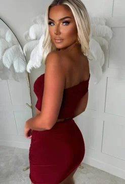 Kiah Burgundy Double Layered Ruched Slinky Co-Ord