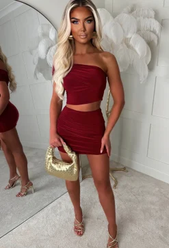Kiah Burgundy Double Layered Ruched Slinky Co-Ord