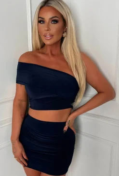 Kiah Navy Double Layered Ruched Slinky Co-Ord
