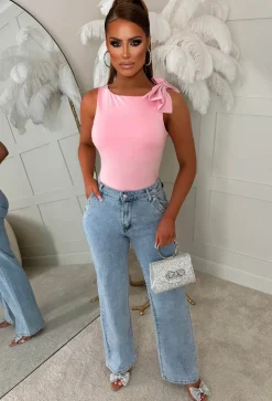 Kiss & Tell Light Pink Bow Stretch Bodysuit