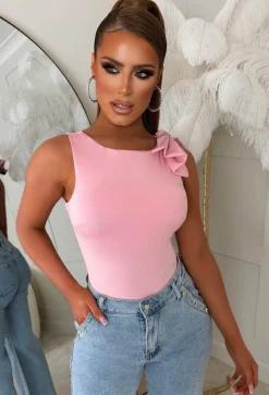 Kiss & Tell Light Pink Bow Stretch Bodysuit