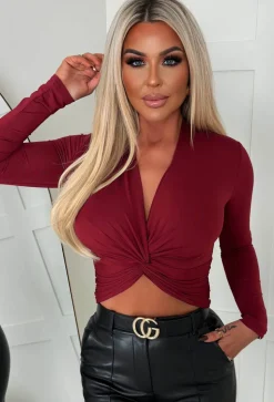 Knot My Problem Burgundy Stretch Knot Crop Top