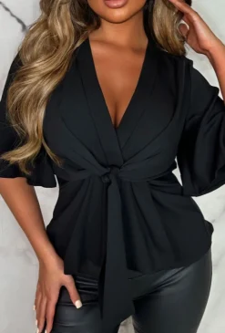 Knot Yours Black Knot Front Short Sleeve Top