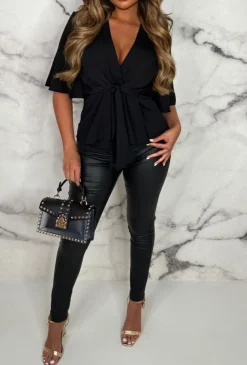 Knot Yours Black Knot Front Short Sleeve Top