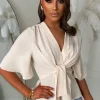Knot Yours Cream Knot Front Short Sleeve Top
