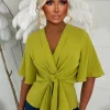 Knot Yours Green Knot Front Short Sleeve Top