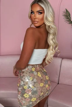 Kristena Rose Gold Flower Sequin Mini Skirt