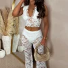 Lace Addiction White Lace Stretch Trouser Co-Ord Set