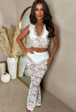 Lace Addiction White Lace Stretch Trouser Co-Ord Set