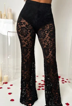 Lace Destiny Black Stretch Lace Scalloped Hem Trousers