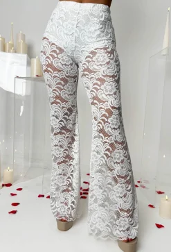 Lace Destiny White Stretch Lace Scalloped Hem Trousers