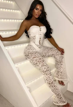 Laced Luxe White Laced Up Lace Jumpsuit
