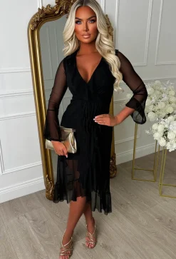 Lady Love Me Black Mesh Frill Wrap Dress
