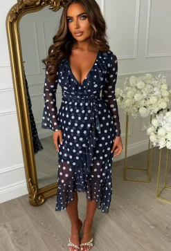 Lady Love Me Navy Mesh Frill Polka Dot