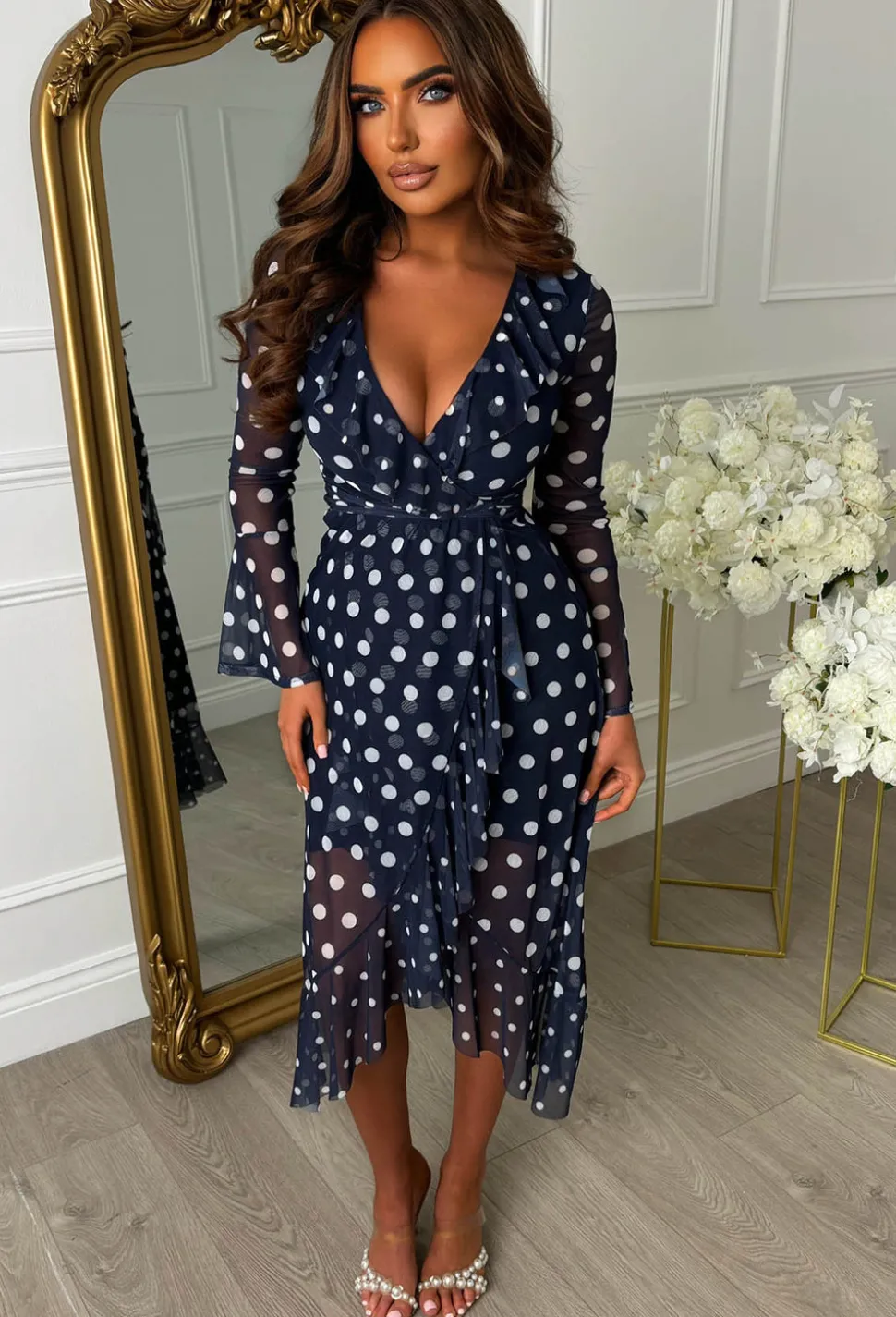 Lady Love Me Navy Mesh Frill Polka Dot