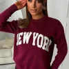 Larissa Burgundy New York Slogan Knitted Jumper