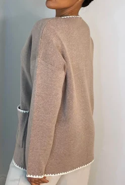 Lavish Bliss Taupe Ultra Soft Contrast Trim Cardigan