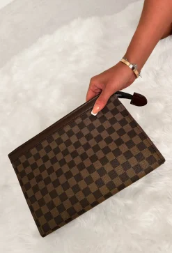 Let Me Love You Brown Printed Clutch Bag