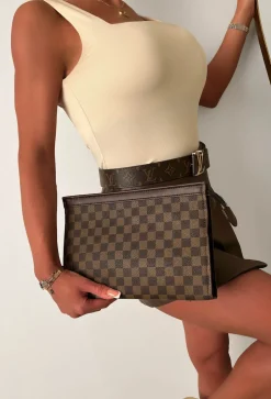 Let Me Love You Brown Printed Clutch Bag