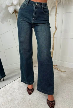 Lia Dark Blue Stretch Wide Leg Jeans