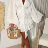 Little Miss Dreamer White Voluminous Long Sleeve Broderie Anglaise Frill Mini Dress