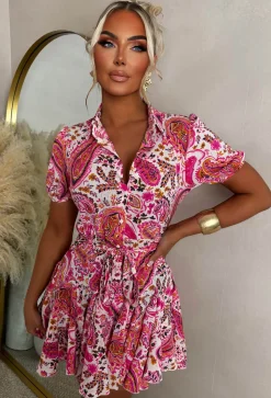 Little Missy Multi Paisley Print Mini Shirt Dress