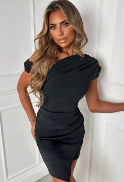 Little Stunner Black Off Shoulder Ruched Dress