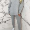 Living The Life Grey Marl Oversized Hoodie With Ribbed Legging Two Piece Loungewear Set