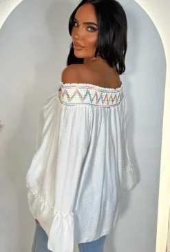 Looking For Love White Zig Zag Print Bardot Top