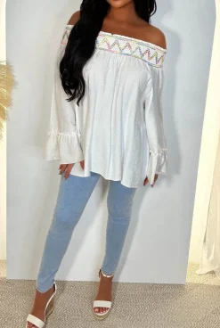 Looking For Love White Zig Zag Print Bardot Top