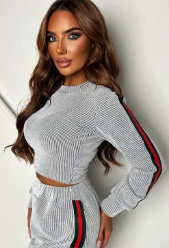 Lorenza Grey Ribbed Side Stripe Loungewear Set