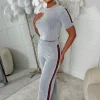 Lorenza Grey Short Sleeved Ribbed Loungewear Set