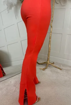 Love All Around Coral Bengaline Stretch Flared Trousers