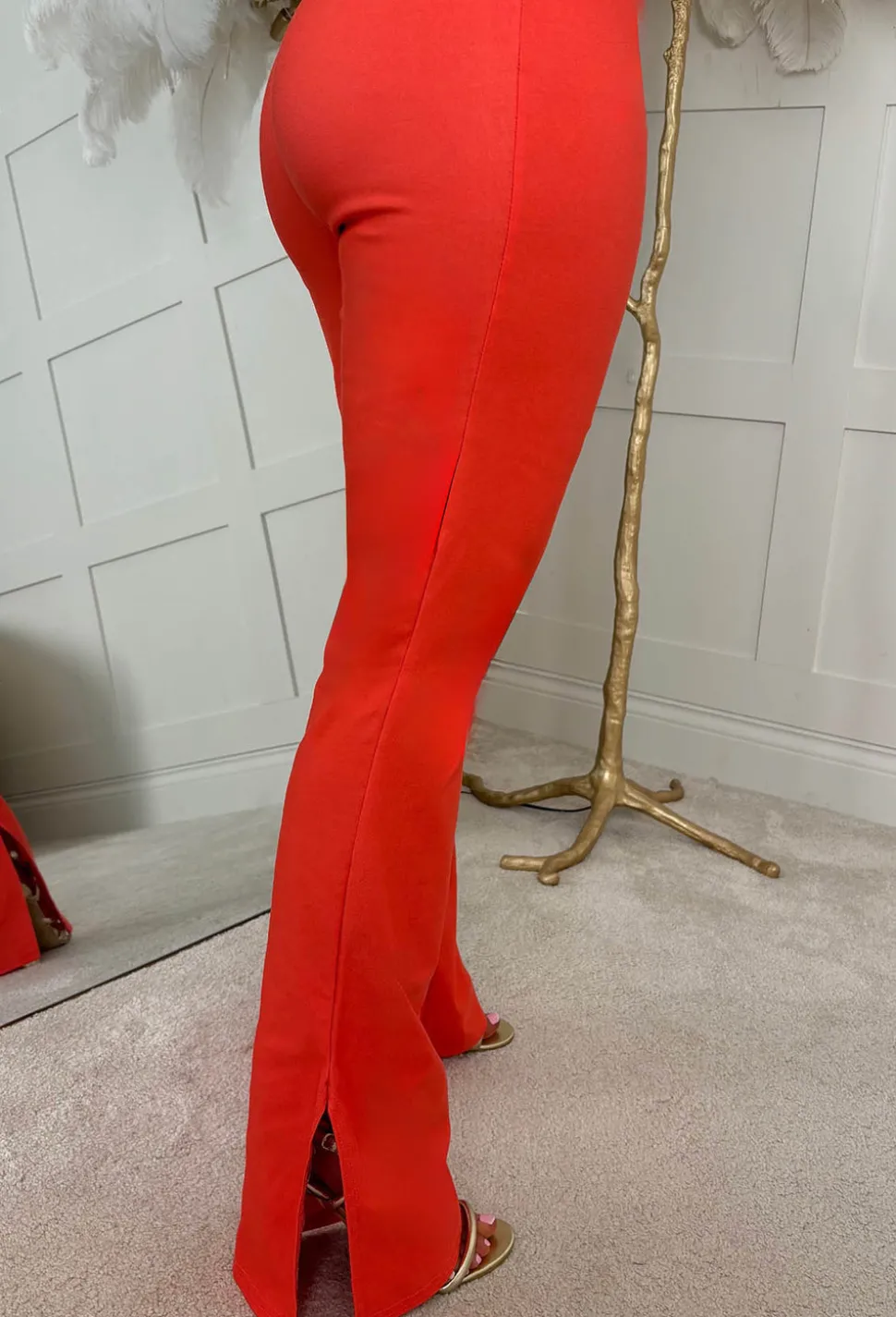 Love All Around Coral Bengaline Stretch Flared Trousers