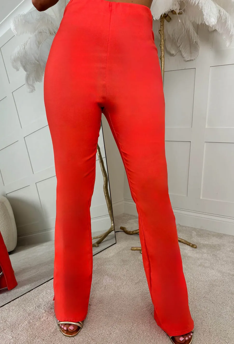 Love All Around Coral Bengaline Stretch Flared Trousers