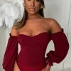 Love Haven Burgundy Bardot Bodysuit