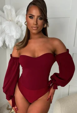 Love Haven Burgundy Bardot Bodysuit