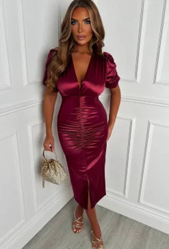 Love Lux Red Ruched Midi Dress