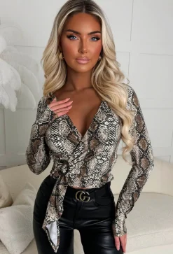 Love Manifest Multi Snake Print Wrap Top With Buckle