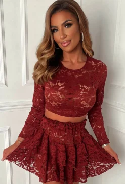 Love Of Lace Burgundy Lace Rara Skirt Co-Ord Set